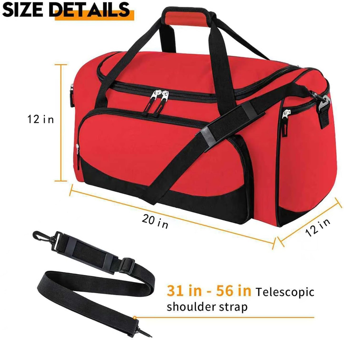 Uarition Gym Duffle Bag for Women - 50L Red Large Duffel Bags for Sports, Workout, Traveling, Durable Heavy Duty Duffel Gear Bag