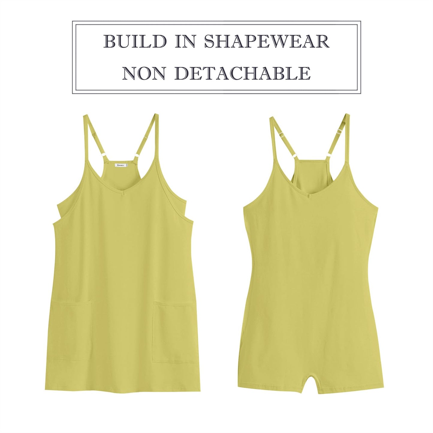 ANRABESS Women Athletic Dress Summer Tennis Workout Active Sports Mini Romper Dress Built in Shorts Travel Vacation Clothes Light Green Small