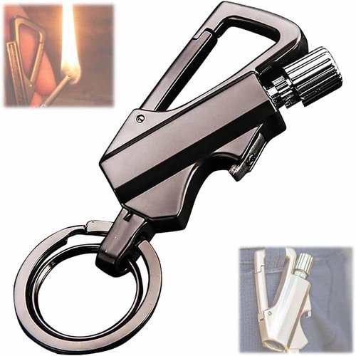 Llavero Encendedor De Acero, Flint and Steel Fire Starter, Fire Starter Survival Tool, Keychain Lighter Match Strike, Portable Waterproof Starters, Stylish and Functional Alloy Keychain(1pc*Black)