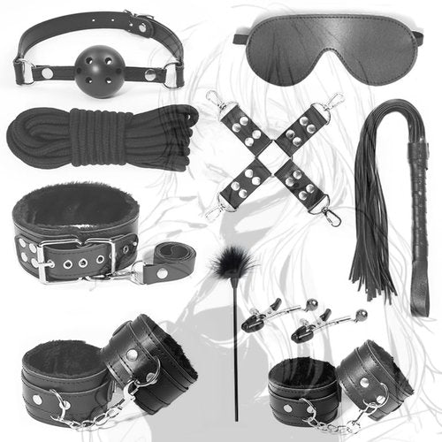 Practical 10-Piece Multifunctional Sports and Fitness Set in Black Leather, Soft to The Touch, Durable, Various Accessories for Every Need -Z