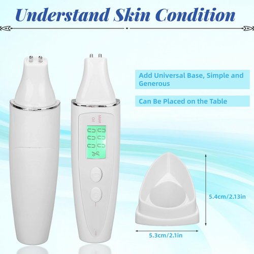 Facial Skin Oil Analyzer Tester, LCD Digital Hydration Oil Content Skin Analysis Machine, Portable Mini Facial Skin Tester Water Oil Detector Pen with Universal Base, Historical Data Query Function