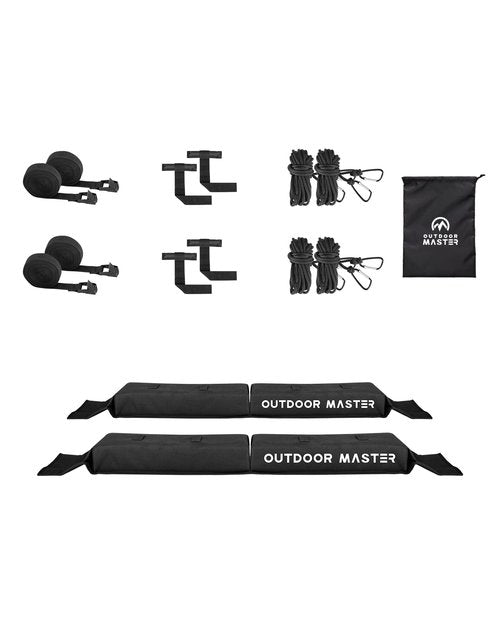 OutdoorMaster Universal Car Soft Roof Rack Pads, Car Rack for Kayak Surfboard SUP Canoe Include 4 Heavy Duty Tie Down Straps, 4 Tie Down Rope, 4 Quick Loop Strap and Storage Bag