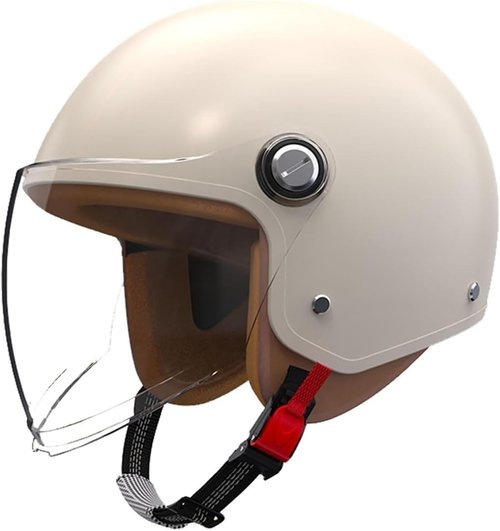 Retro Vespa 3/4 Motorcycle Half Helmets,DOT Approved Vintage Scooter Dirt-Bike Go-Kart Moped Electric Bicycle Light Quick Buckle Open Face ATV Helmet for Adult Men Women(White)