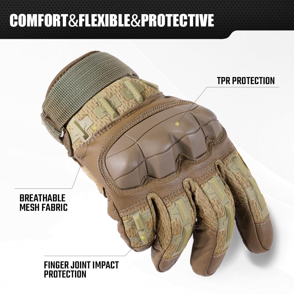WTACTFUL Touch Screen Motorcycle Tactical Gloves for Men Airsoft Paintball Gear MTB Bike Cycling Cross-Country Motorbike ATV Hunting Hiking Riding Driving Work Outdoor Full Finger Gloves XL Brown