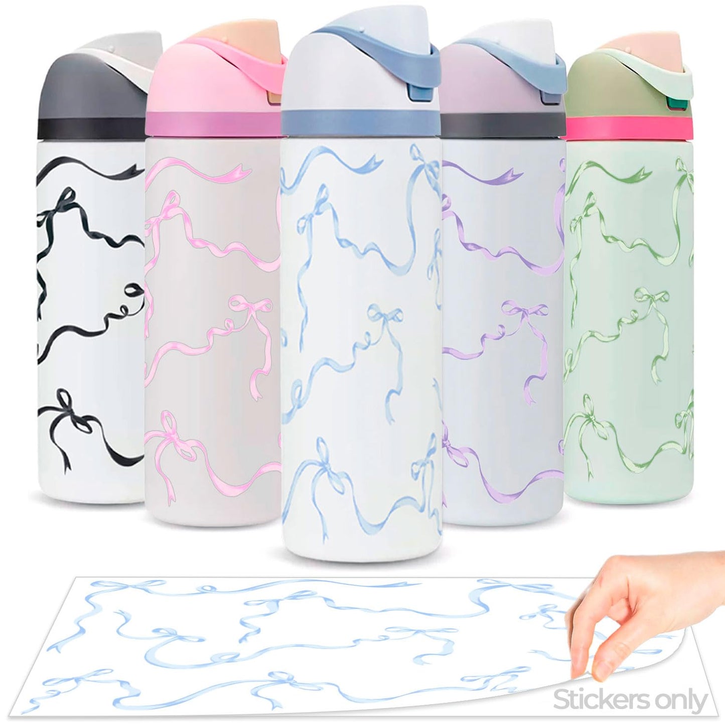 Kaitiaki Bows Stickers for Custom Owala Accessories - Cute Tumbler Decals, Fits 24oz Urban Outfitters Owala Bottles (Bubble Bliss Bow, Blue)