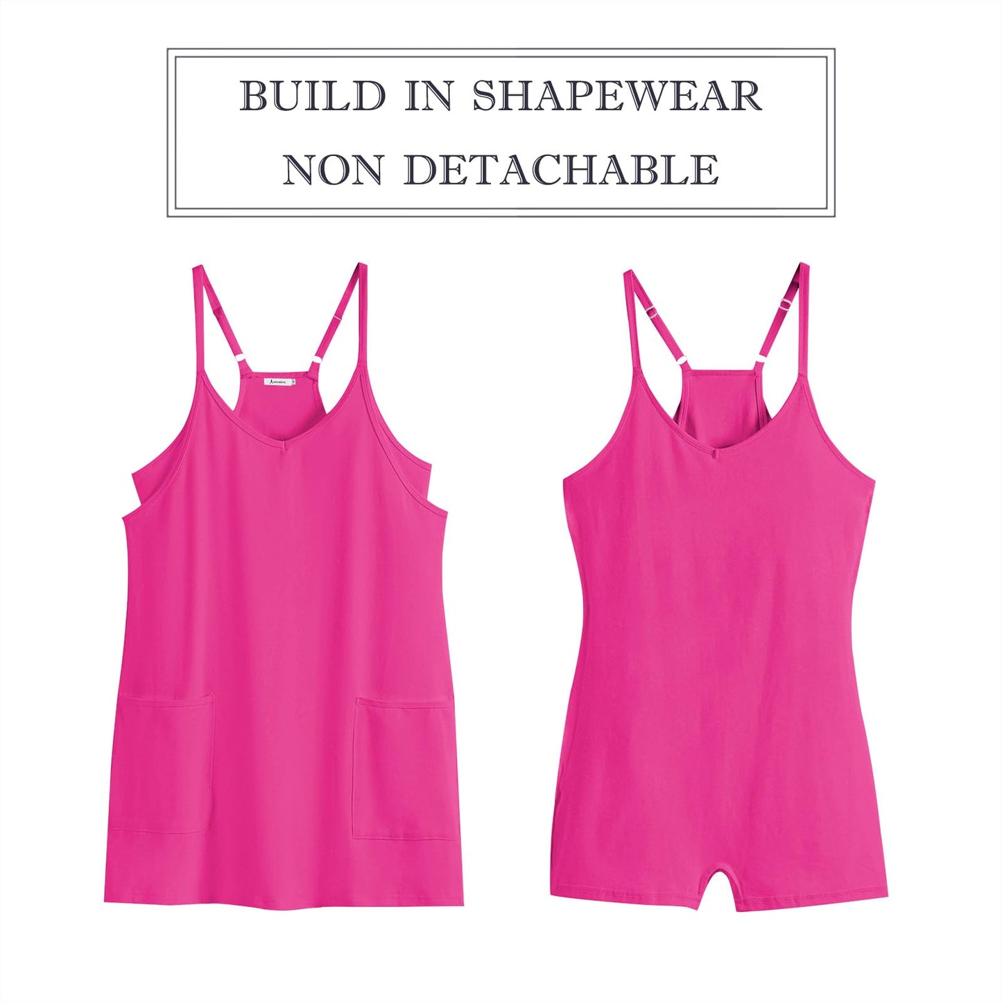 ANRABESS Women Athletic Dress Summer Tennis Workout Active Sports Mini Romper Dress Built in Shorts Travel Vacation Clothes Hot Pink X-Smal
