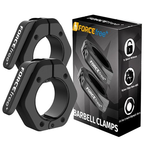 Forcefree+ Barbell Clips (Pair), Barbell Clamps, Quick Release Olympic Barbell Clamps with Anti Slip TPR Grip, Barbell Collars for Secure Weightlifting & Powerlifting (Black)