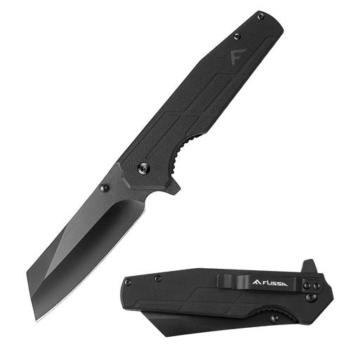 FLISSA Pocket Knife, 3.5" Folding Stonewash Blade Tactical Knife, G10 Handle, for Outdoor, Survival, Hunting and Camping, Great Gifts for Dad