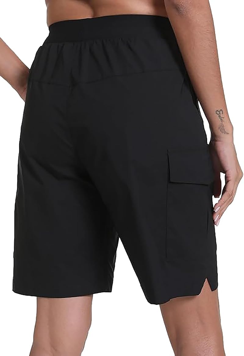 Rrosseyz 9" Inseam Womens Hiking Cargo Shorts with Pockets - Quick Dry, Elastic Waist