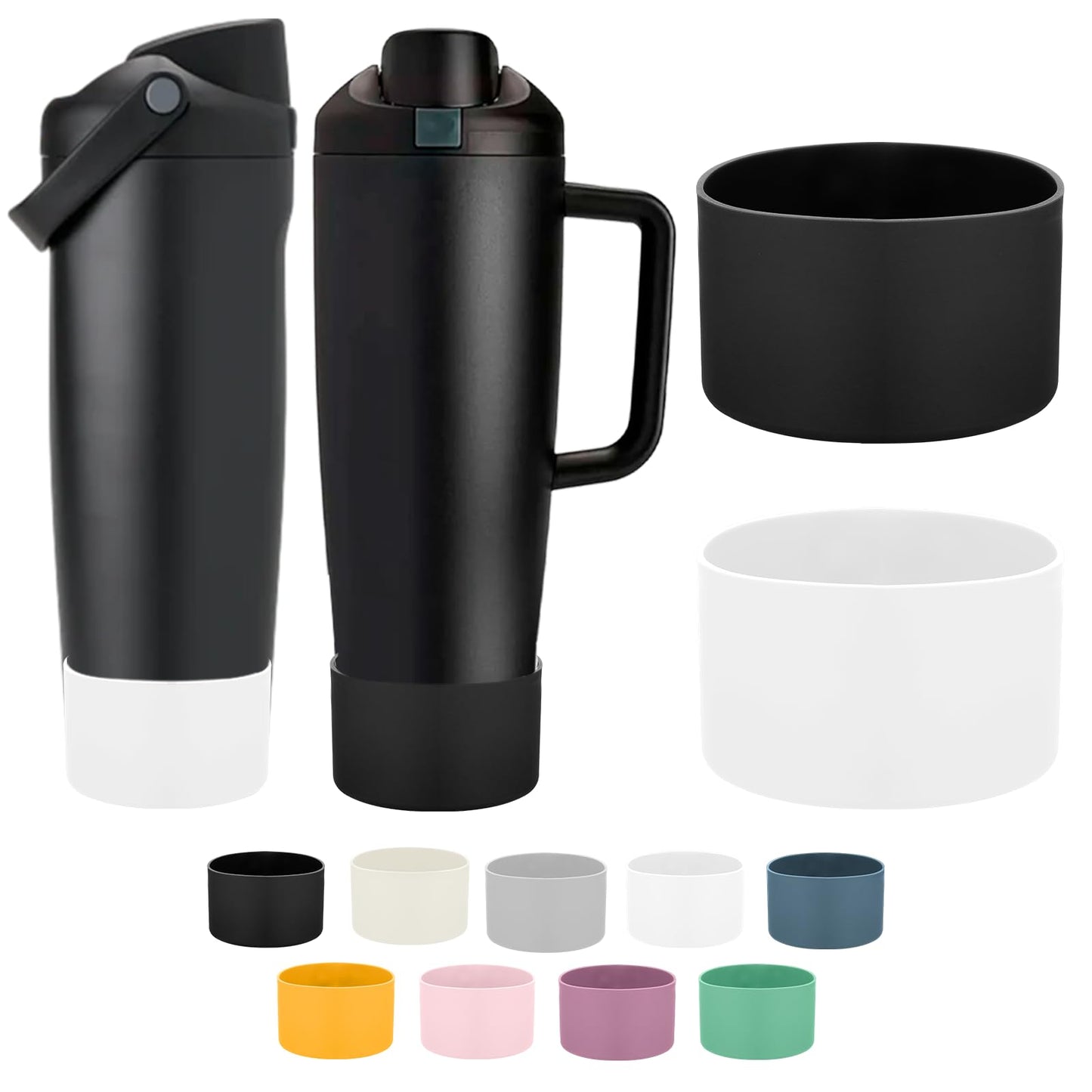 Mity rain 2PCS Protective Silicone Boots for Owala 30oz & 40oz FreeSip Sway Bottles & Tumblers - Accessories for owala, Enhances Stability & Prevents Scratches (Black & White)