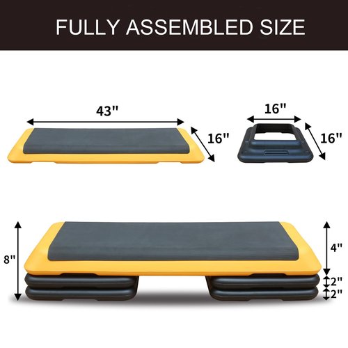 43'' Aerobic Stepper, 4-6-8in Height-Adjustable Exercise Workout Step Platform with 4 Detachable Risers for Home Gym Workout & Training
