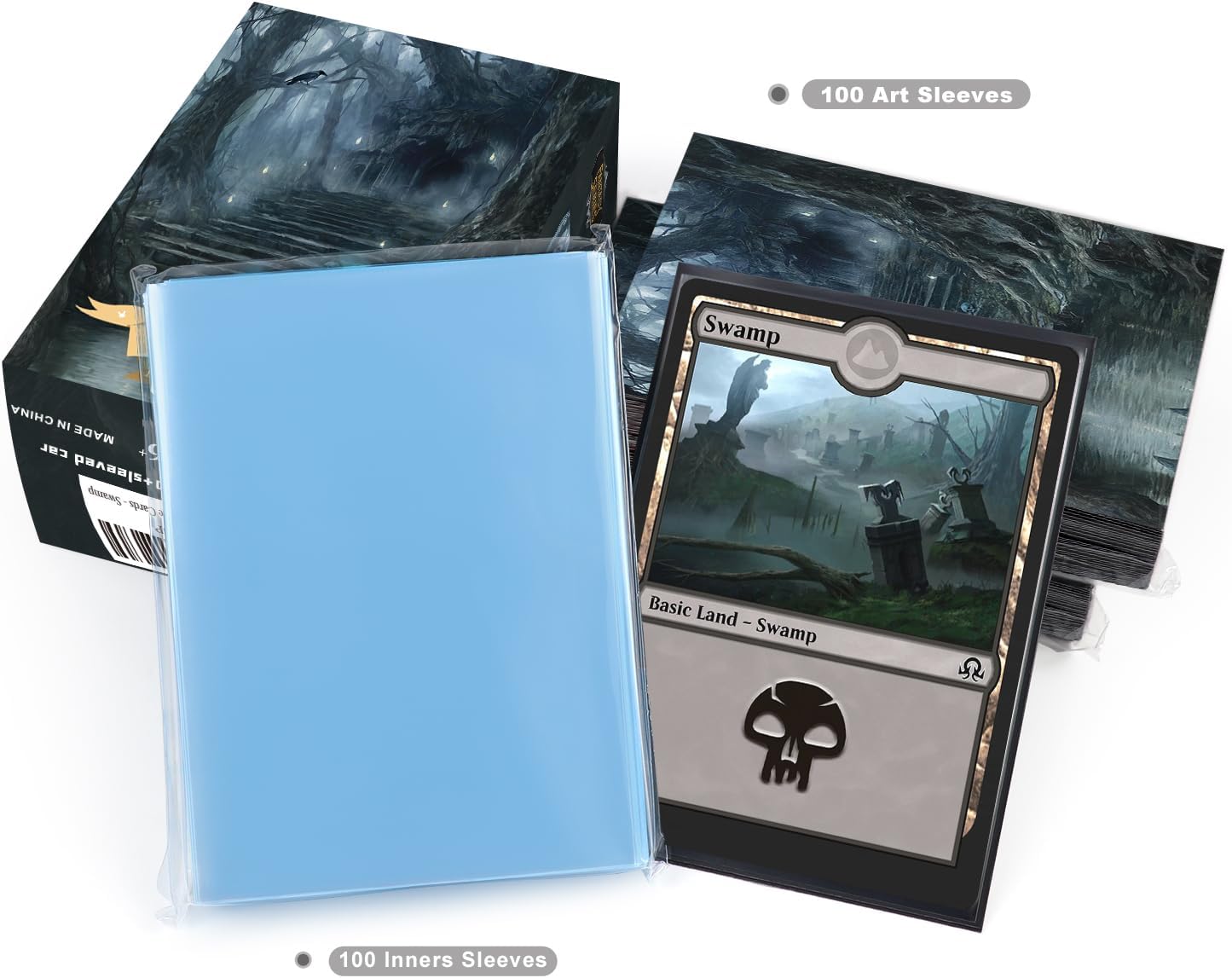 100 Card Sleeves for MTG with 100 Inner Sleeve, Textured Back Art Sleeves, Fit Standard Size Cards - Forest