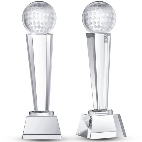 Meooeck 2 Pcs 9x2.8'' Crystal Glass Trophy with Gift Box Large Trophy Award Glass Paperweight Tournament Table Desktop Decor (Golf)