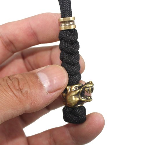 Paracord Knife Lanyard With Brass Wolf-head Bead Paracord Lanyard for Knife EDC Tools Tactical Lanyards (Black, 5 INCHES)