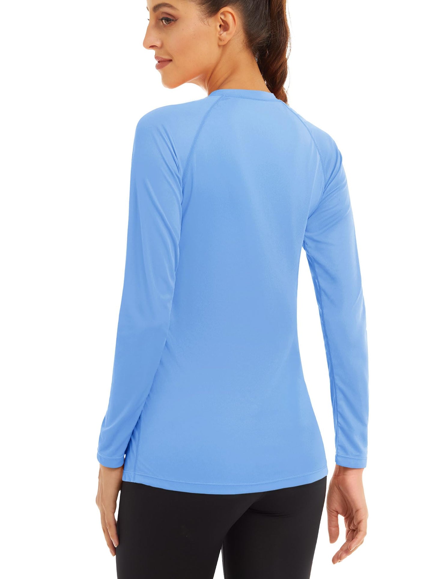MAGCOMSEN UV Shirts for Women Long Sleeve Shirts Running Shirts Women Fishing Shirts Athletic Shirts Workout Shirts for Women T Shirts for Women Lightblue