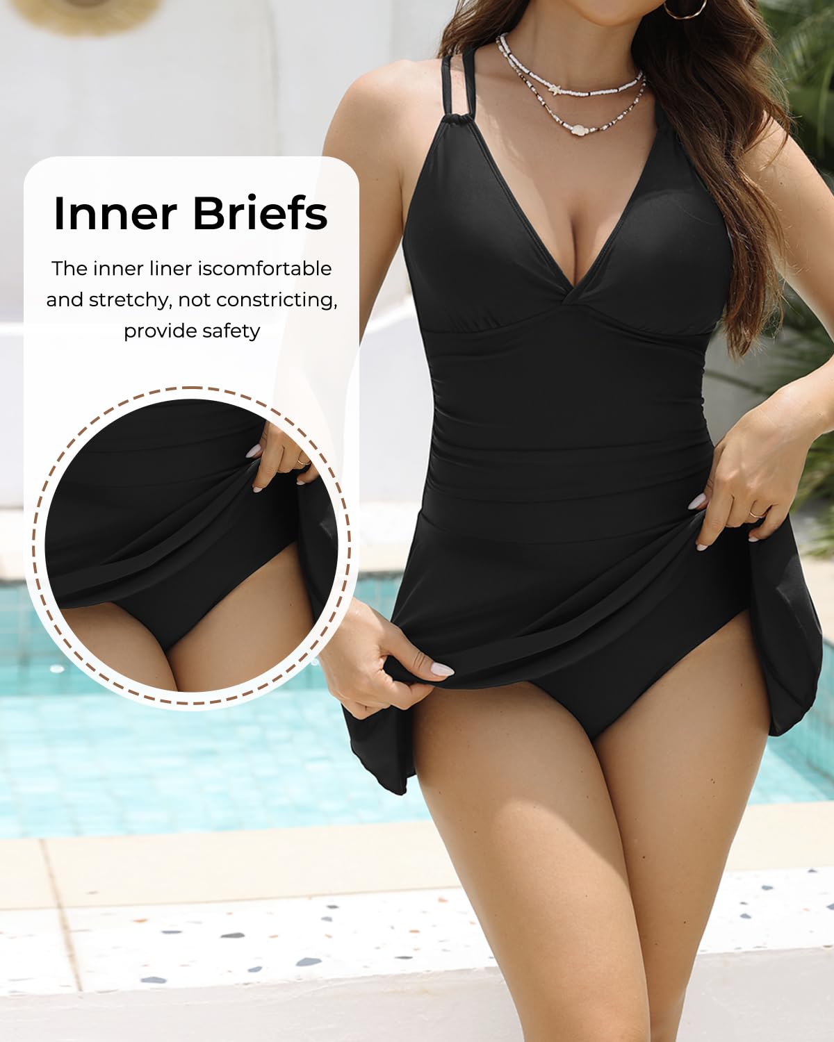 Daci Black Womens One Piece Swim Dress-Modest Tummy Control Swimdress Bathing Suit 2026 Ruched Swimsuit with Skirt L