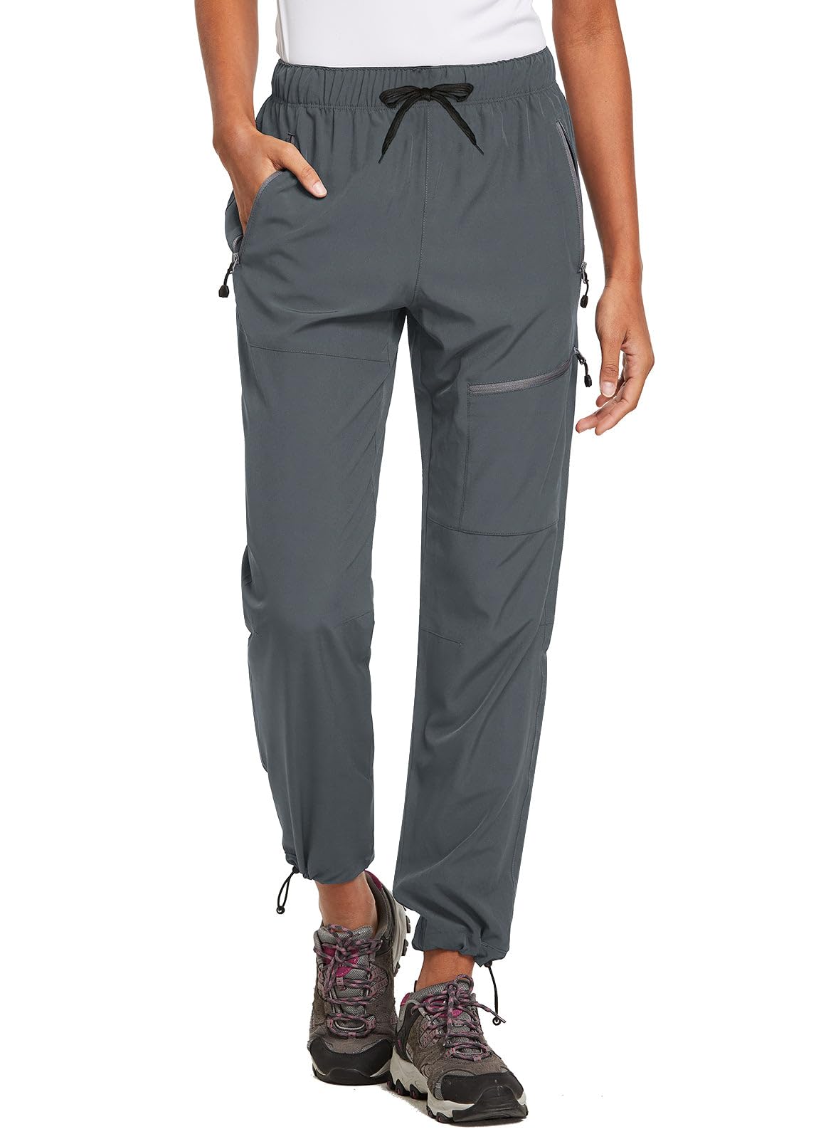 baleaf Cargo Pants for Women Petite Joggers Lightweight Quick Dry Pant Water Resistant 27'' Travel Workout Athletic Trip 27''-Dark Gray 2XL