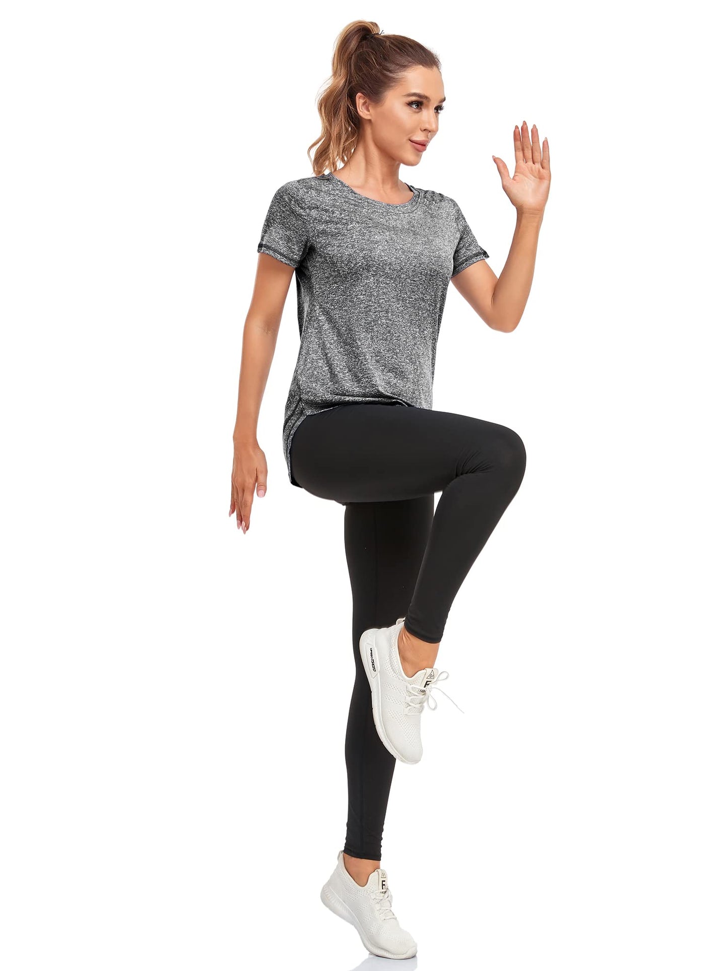 Abrooical Womens Crew Neck Casual Workout Tops Activewear Yoga Gym Sports Shirts Stretch Tunic Dark Grey X-Large