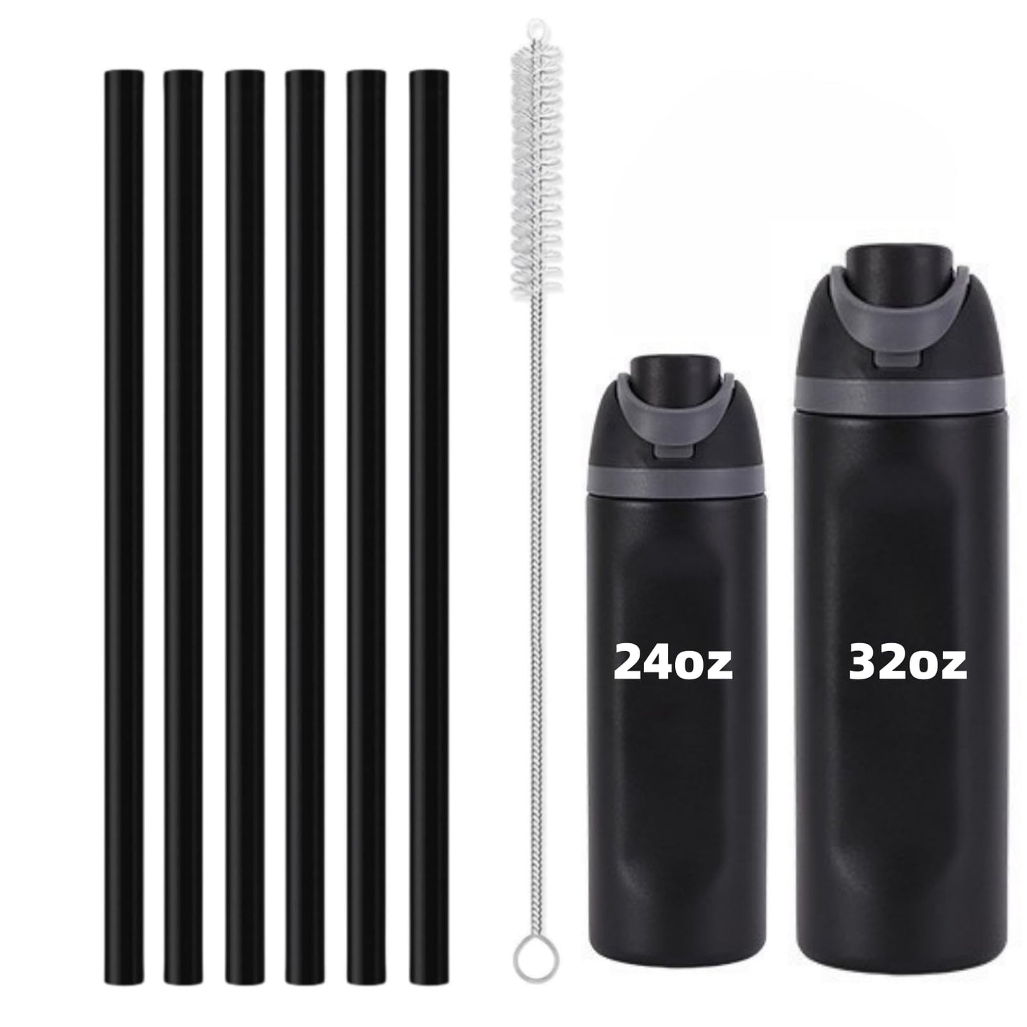 6PCS Replacement Straws for Owala Water Bottle 24 oz 32 oz, Reusable Plastic Food Grade Drinking Straws with Cleaning Brush Compatible for Owala Cup 24oz 32oz Tumbler Accessories (Black, 24oz/32oz)