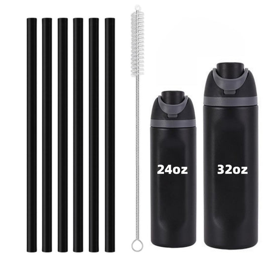 6PCS Replacement Straws for Owala Water Bottle 24 oz 32 oz, Reusable Plastic Food Grade Drinking Straws with Cleaning Brush Compatible for Owala Cup 24oz 32oz Tumbler Accessories (Black, 24oz/32oz)