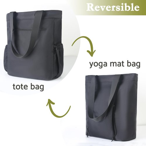 YOJOB Yoga Mat Bag Yoga Bag with Yoga Mat Carrier Carryall Shoulder Bag Reversible Tote Bag for Pilates,Office, Travel, Workout,Beach and Gym (Black)