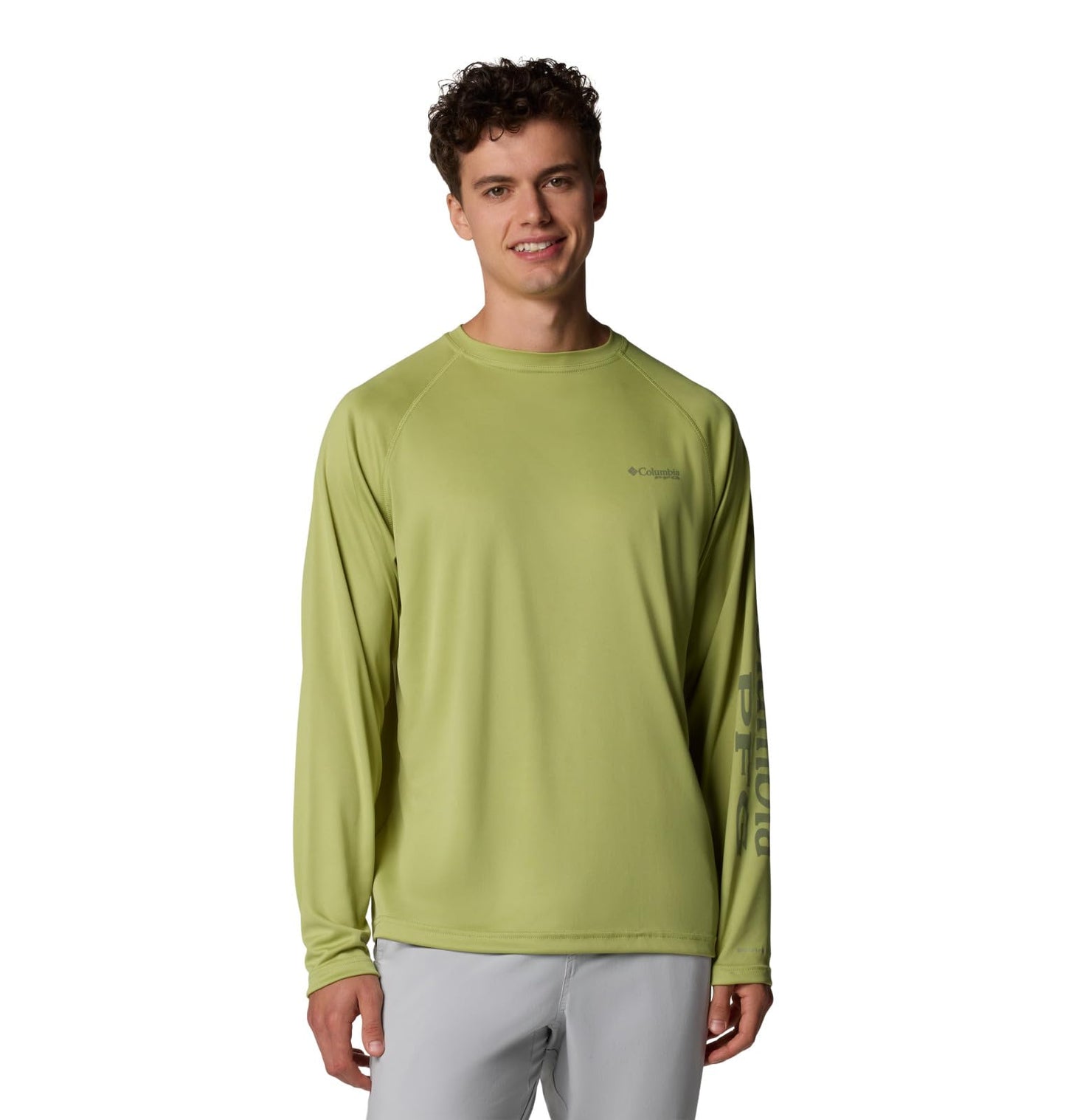 Columbia Men's PFG Terminal Tackle Long Sleeve Fishing Shirt, Pear/Cypress Logo, 3X
