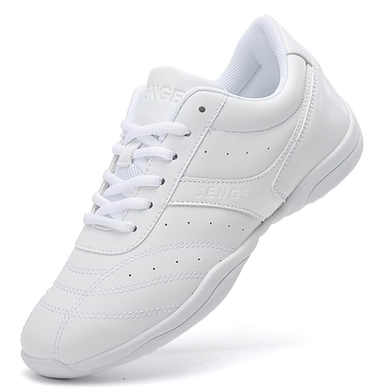GlideMoves Little Kid Girls White Leather Tumbling Cheer Shoes - White, 10.5 Women/9.5 Men