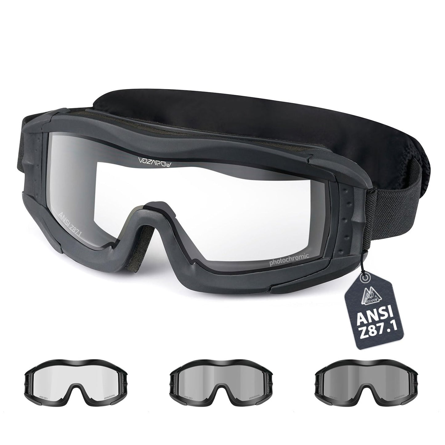 VOZAPOW Airsoft Goggles Anti Fog, Tactical Safety Goggles ANSI Z87+ Rating