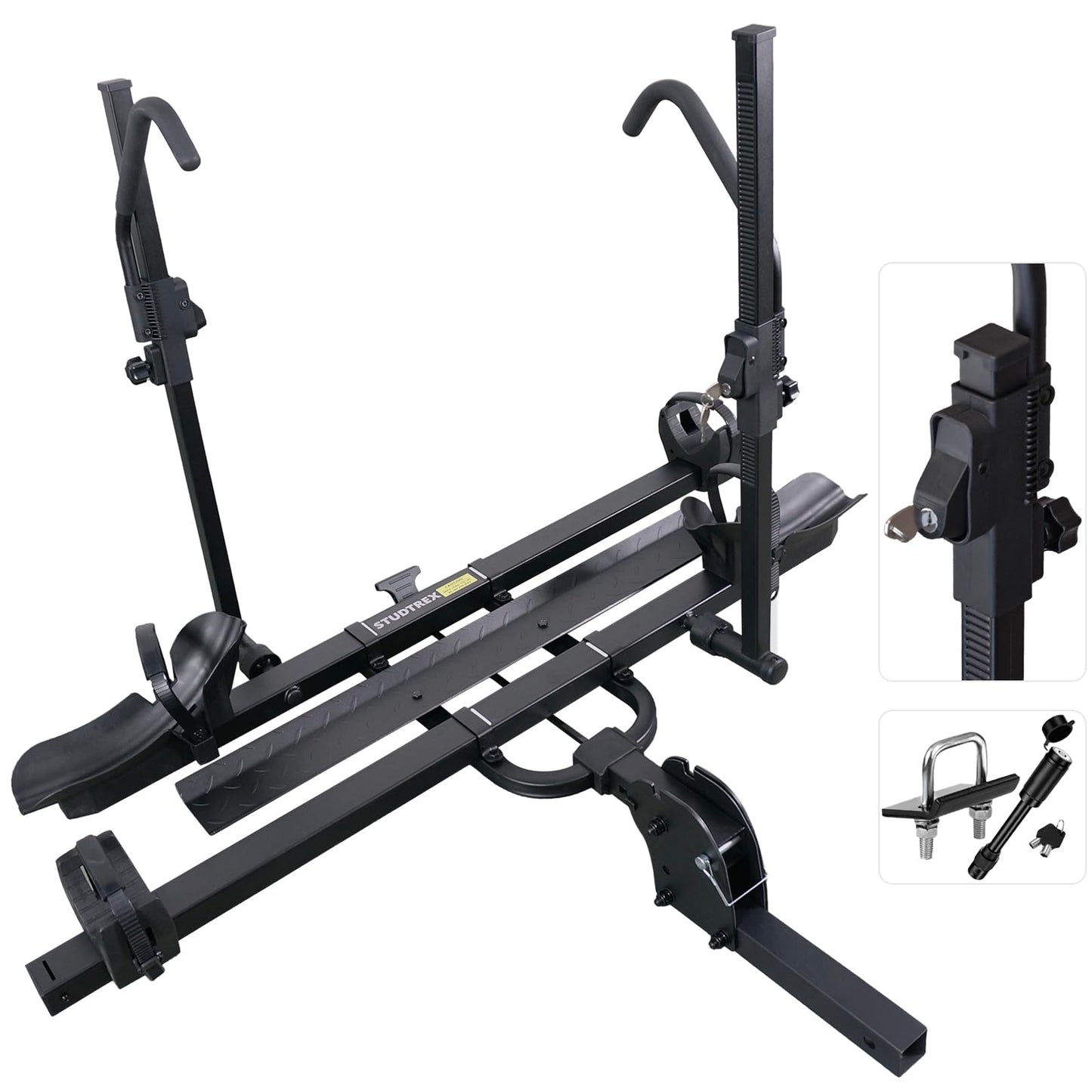 STUDTREX TRAILV2 Hitch Mount 2-Bike Rack with Bike Ramp - Tilt, Fold, Anti-Theft Hitch & Wheel Lock, 170lbs Capacity, 2-Inch Receiver, Up to 5.0" Fat Tire, Electric Bike Rack for Car, SUV, RV, Truck