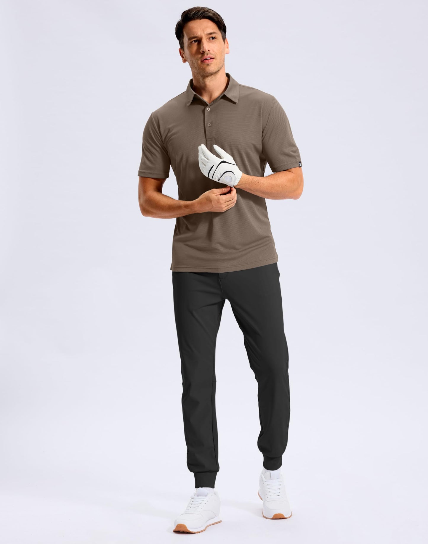 G Gradual Mens Golf Shirt Short Sleeve Dry Fit Moisture Wicking Lightweight Performance Athletic Grid Summer Collared Polo Shirts for Men(Brown,Large)