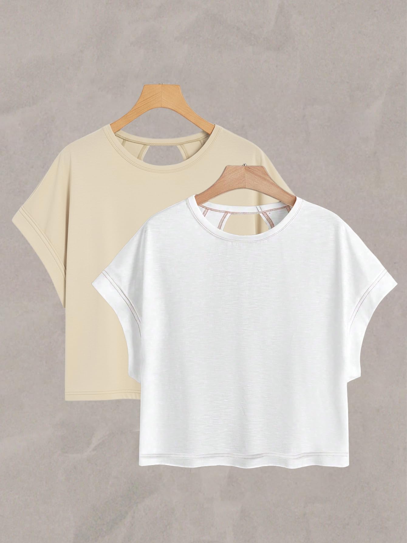 RoseSeek Women's 2 Packs Open Back Tops Criss Cross Cut Out Summer Casual T Shirt Crewneck Short Sleeve Backless Tee Multicolor White Small