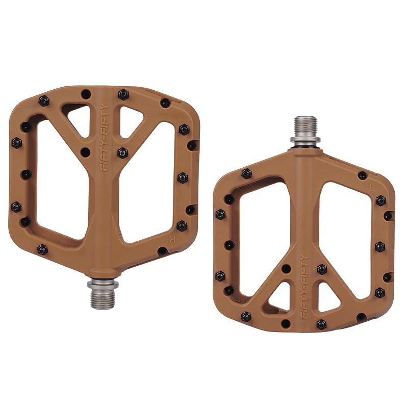 Non-Slip MTB Pedals - Nylon Composite Flat with 9 Pins per Side, 0.7in Thick (Gum Variation)