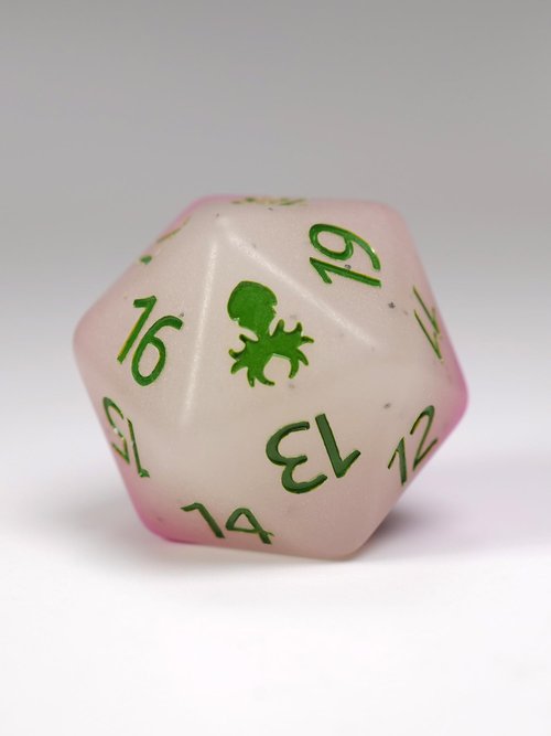 Pink Dragon Fruit Glow in The Dark Spindown D20 by Kraken Dice