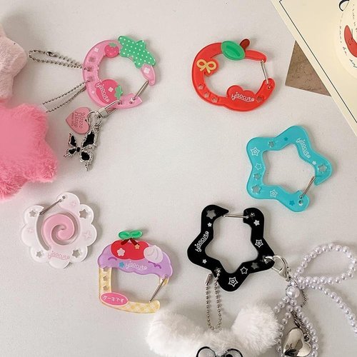6Pcs Keychain Carabiner for Keys Acrylic Clips for Hanging Cartoon Key Chain Hooks Cute Key Clip Korean Keychain Hook Fruit Star Cupcake Carabiner Keychain for Small Item Pendant Bag Decoration Buckle