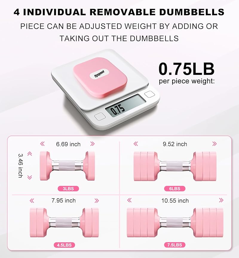 Upspeed 15 lb Adjustable Dumbbells Set for Home Gym - Pink