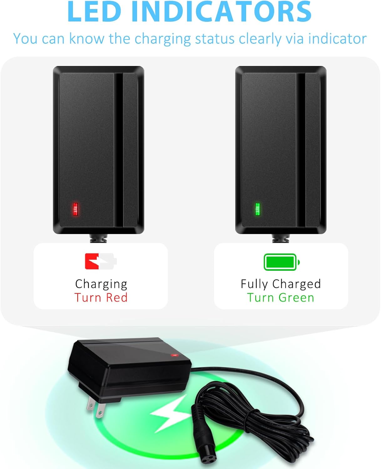 24V Electric Scooter Charger for Razor E300 E200 E150 E125 E100 MX350 Dirt Bike Pocket Mod Sports Mod Dirt Quad Motorcycle Razor Scooter Charger 3-Prong Inline Female Electric Battery Power Cord