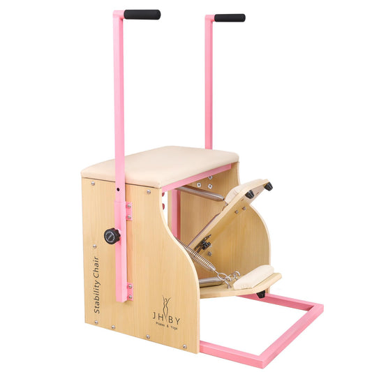 JHBYBMG Pilates Chair, Pilates Chair for Home Workouts, Sturdy Metal Frame (Black Frame White Cushion) (Pink)