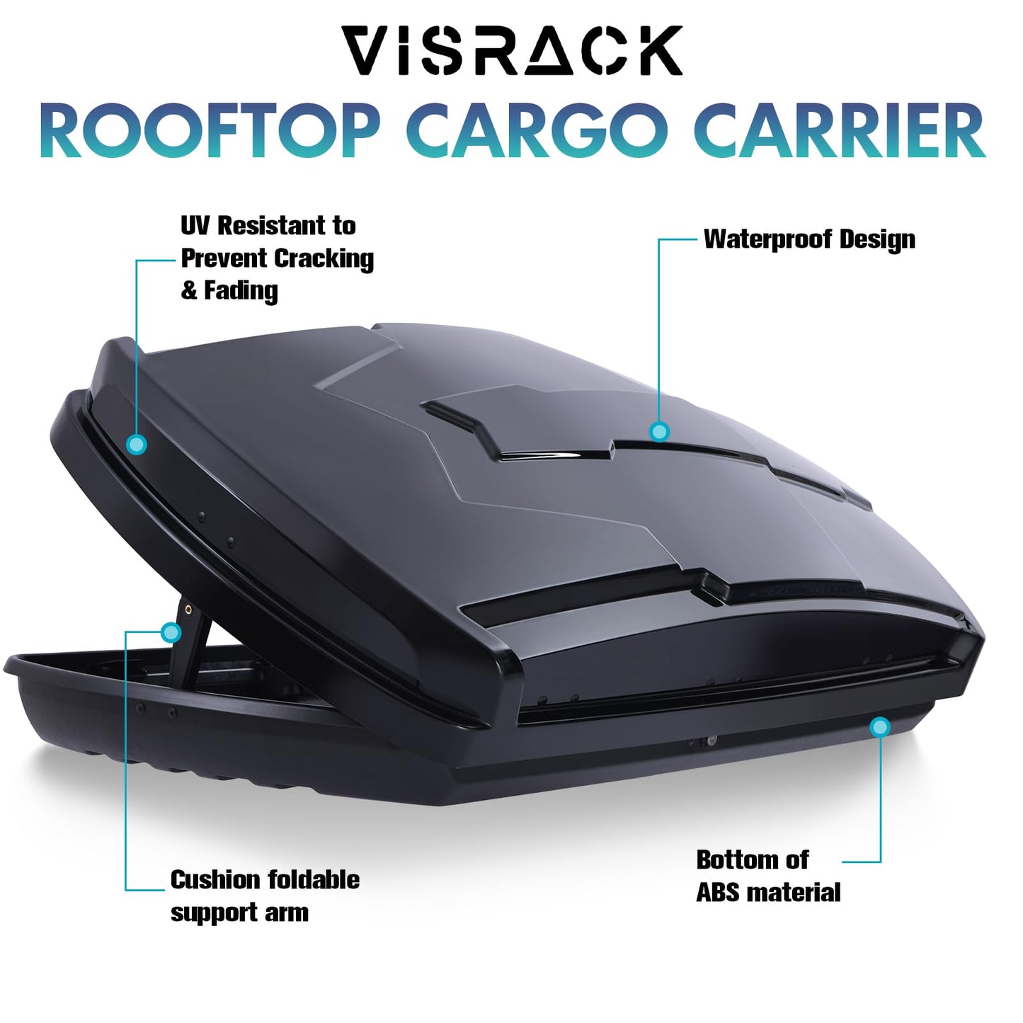 VISRACK Hard Shell Roof Cargo Box Carrier with Security Keys,Heavy Duty Waterproof Rooftop Storage Box,58.3 (L) x35.4 (W) x 13(H) Inches,15.5 Cubic Feet (Tool-Free Install),Dual Side Opening,Black