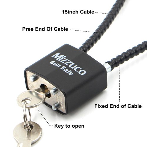 Mizzuco Cable Gun Locks with Keys Simple Operation 15" Compatible with Pistols, Handguns, Rifles, and Shotguns, Home and Storage for Firearm Locking and Safety 3PCS