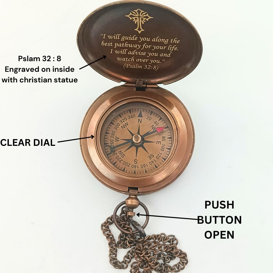 DAYOL'X Psalm 32:8 Engraved Personalized Compass - Baptism Gifts for Boys Girls, First Communion, Best Graduation Gift - Best College Graduation Gift - Religious Jewelry - Personalized Bibles Quote