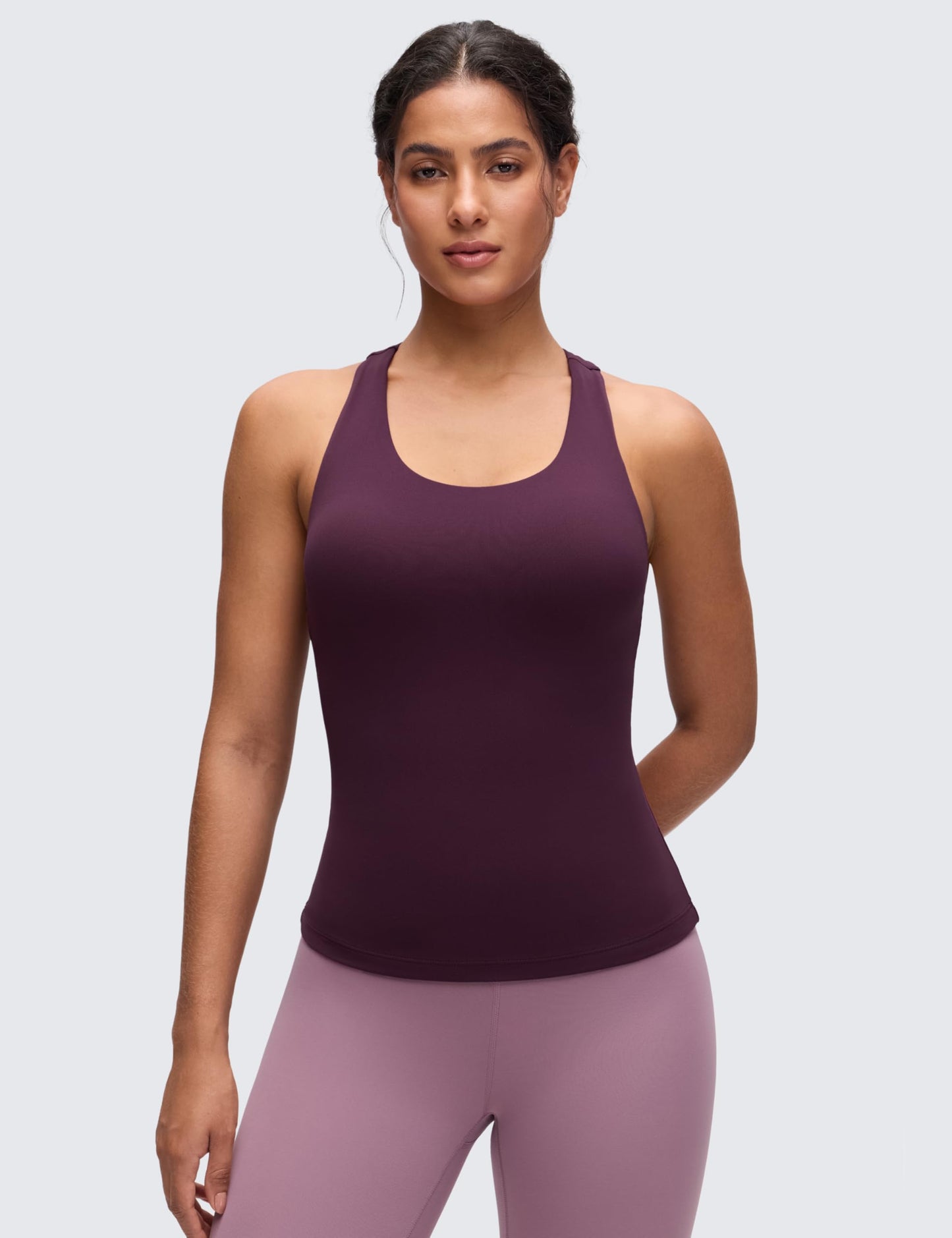CRZ YOGA Butterluxe Workout Racerback Tank Tops for Women - Padded Athletic Spandex Yoga Shirts with Built in Bra Deep Purple Medium
