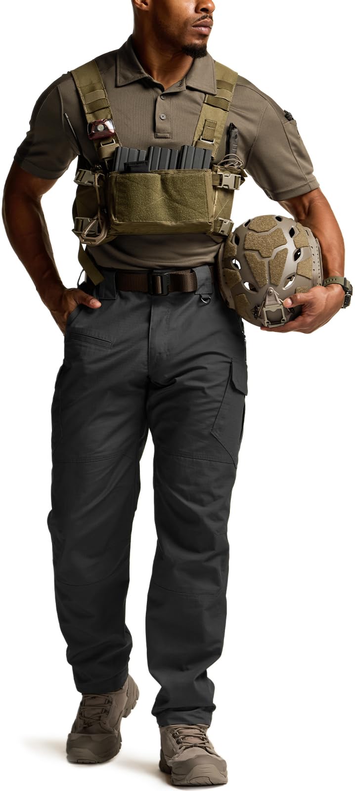 CQR Men's Tactical Pants, Water Resistant Ripstop Cargo Pants, Lightweight EDC Work Hiking Pants, Outdoor Apparel, Raider Mag Pocket Black, 44W x 32L