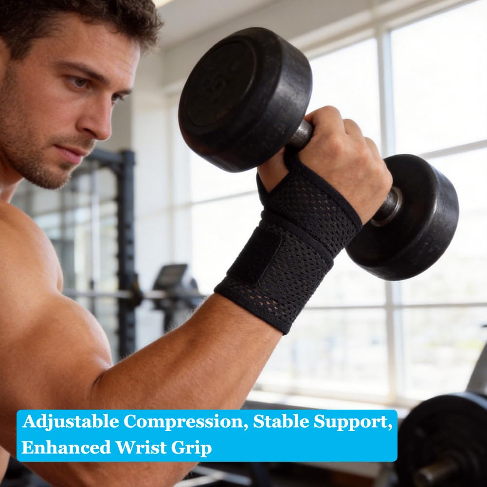 Ultra-Thin Wrist Brace (2Pack), Breathable Mesh Wrist Wraps Support for Tendonitis, Arthritis, Carpal Tunnel Pain Relief, Adjustable Wrist Compression Strap for Workouts & Daily Use, Fits both hands