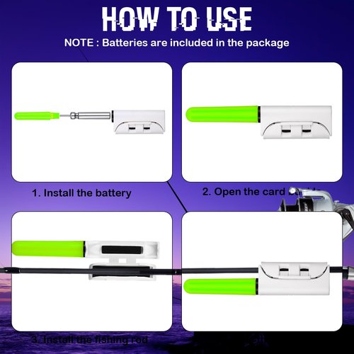 Glooglitter 6 Pcs Fishing Glow Sticks LED Fishing Pole Light Night Fish Alert Glow Stick with 8 Pcs Rechargeable CR425 Battery and Battery Charger(Green Light,Classic Style)