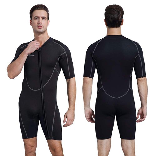 Seaskin Mens 3mm Shorty Wetsuit, Full Body Diving Suit Front Zip Wetsuit for Diving Snorkeling Surfing Swimming Large