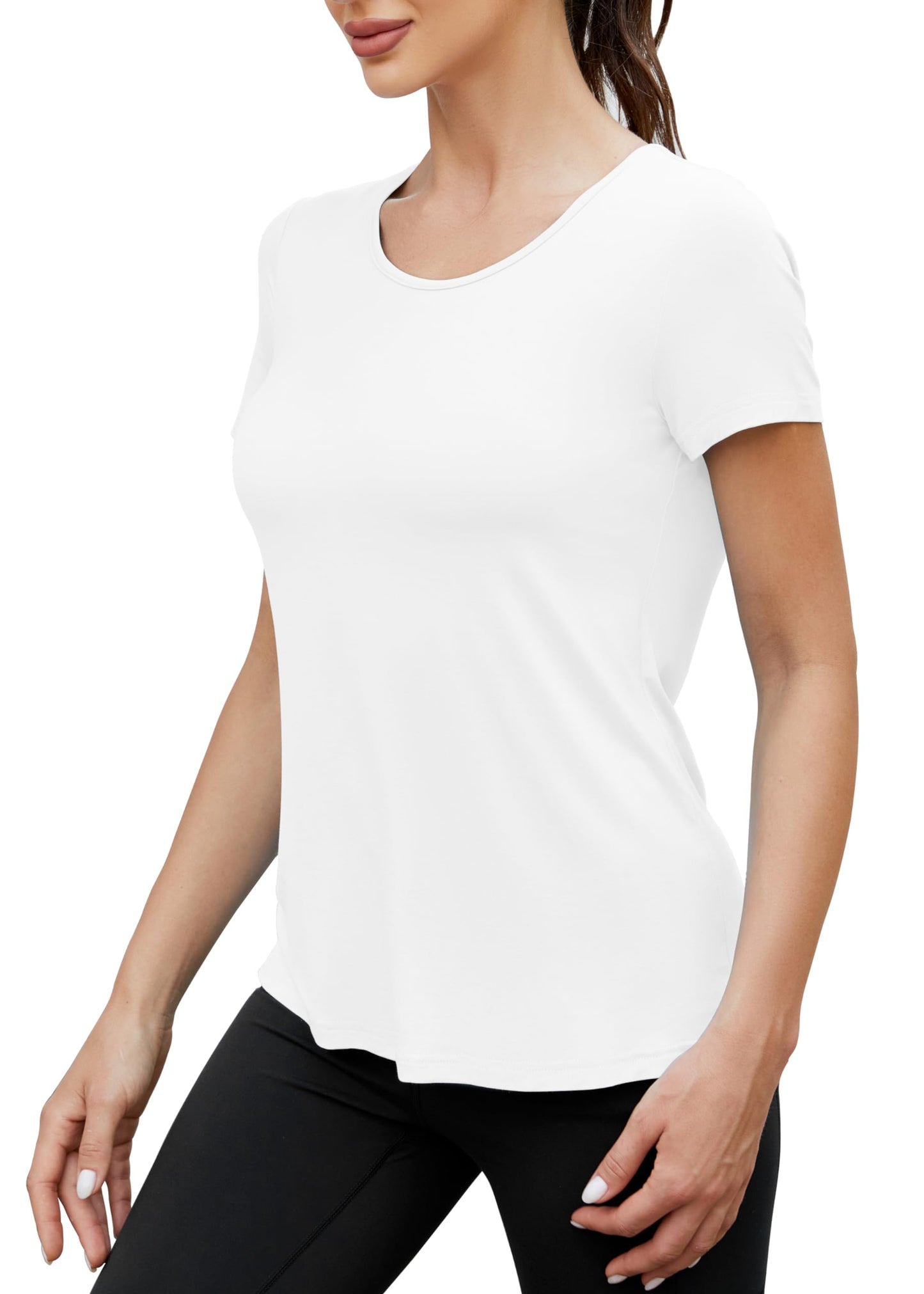 Mippo Backless Workout Top Open Back Shirts Short Sleeve Athletic Yoga Gym Exercise Tees Pilates Clothes for Women, White S