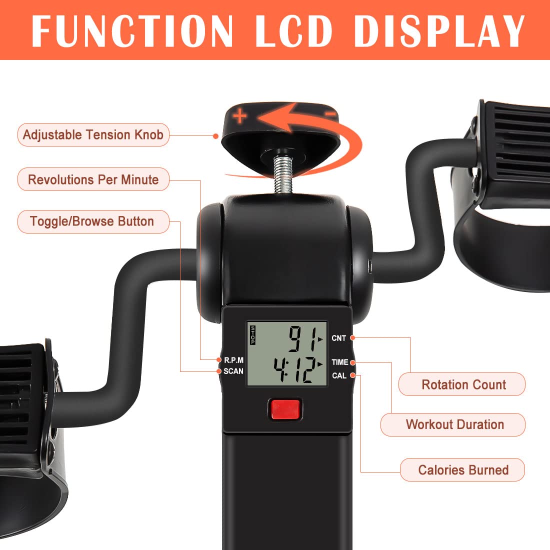 GOREDI Under Desk Bike Pedal Exerciser, Upper & Lower Peddler Exerciser for Seniors with LCD Display, Fitness Folding Exerciser Peddler for Arm & Leg Workout