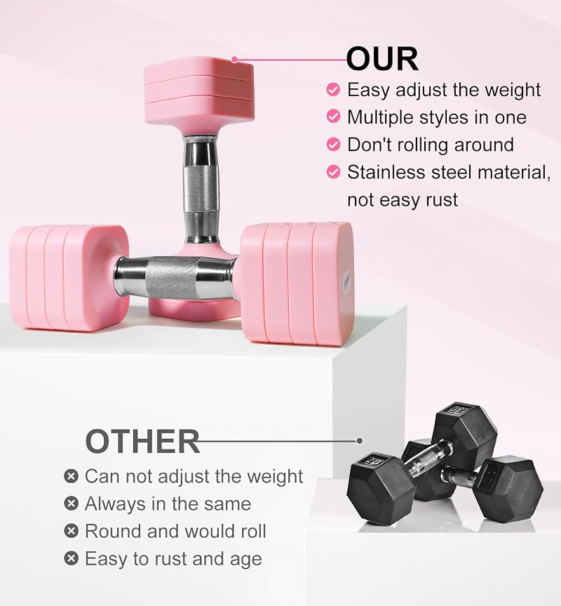 Upspeed 15 lb Adjustable Dumbbells Set for Home Gym - Pink