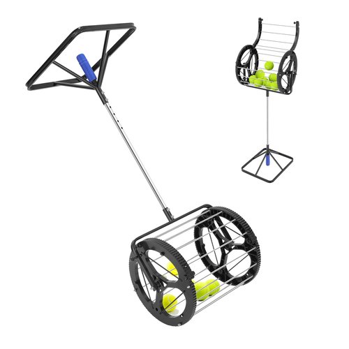 AGULIUM Tennis Ball Hopper, 80 Balls Capacity, Height Adjustable Tennis Ball Picker Upper, Rolling Collector Basket for Tennis Coaches and Players