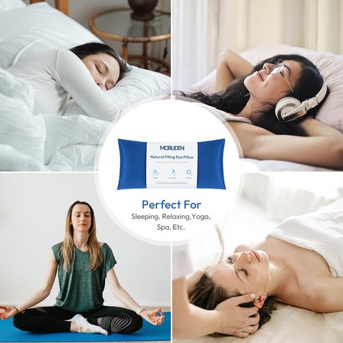 Lavender Eye Pillows for Relaxation, Yoga Eye Pillow for Meditation, Microwavable Weighted Eye Pillow for Yoga, Moist Heat & Cold Eye Compress with Aromatherapy (Blue) - 2 Pack